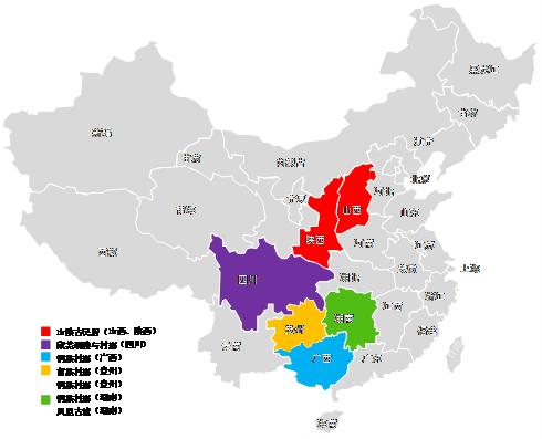 图14 中国世界文化遗产名录村落和民居地域分布图